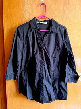 Riders by Lee 3/4 Sleeve Black Stretch Blouse Button Down XL